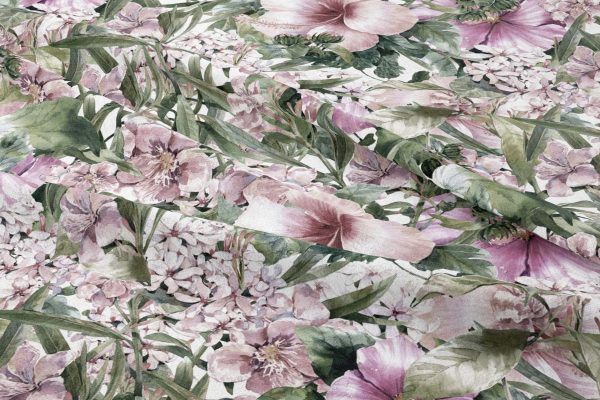 MAGIC FLOWERS  ružový mix - dizajnová látka bavlnený satén