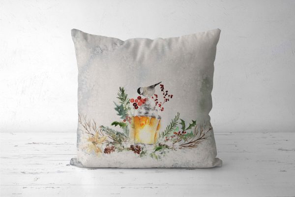 Ľanová vianočná obliečka na vankúš 40x40cm EVERGREEN vtáčik