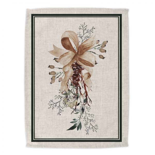 Ľanová vianočná kuchynská utierka 40x60cm -FROST ribbon