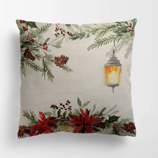 Zamatová vianočná obliečka na vankúš 40x40cm EVERGREEN lampáš