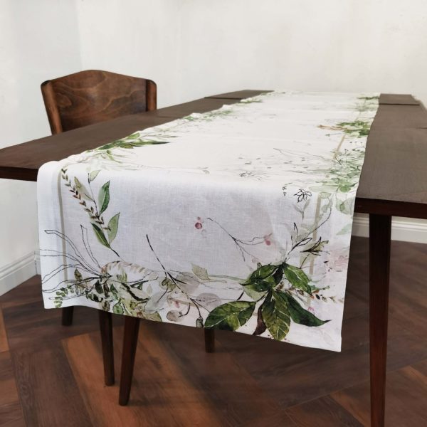 Ľanový veľkonočný stolový behúň 45x220cm Greenery