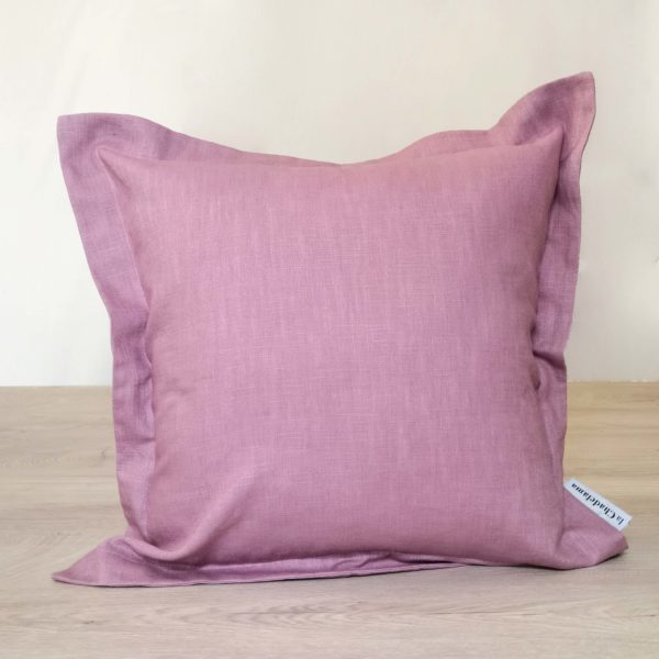 Jednofarebná ľanová obliečka na vankúš  40x40 cm s volánom orgovánová